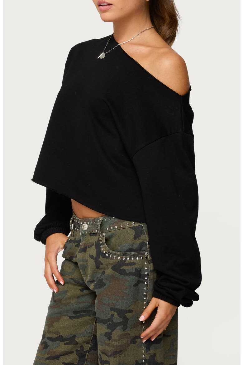 Aveline One-Shoulder Sweatshirt, Alternate, color, BLACK