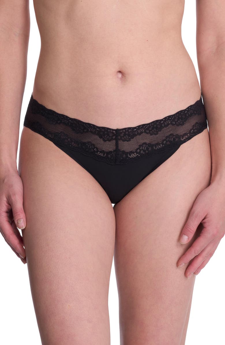 Natori Bliss Perfection Lace Trim One Size Bikini Brief 2-Pack, Alternate, color, Chrome Python Print/Black