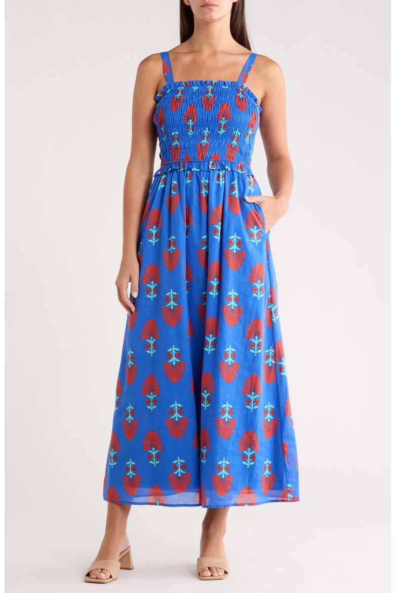 Riela Floral Cotton Sundress, Main, color, BLUE-RED