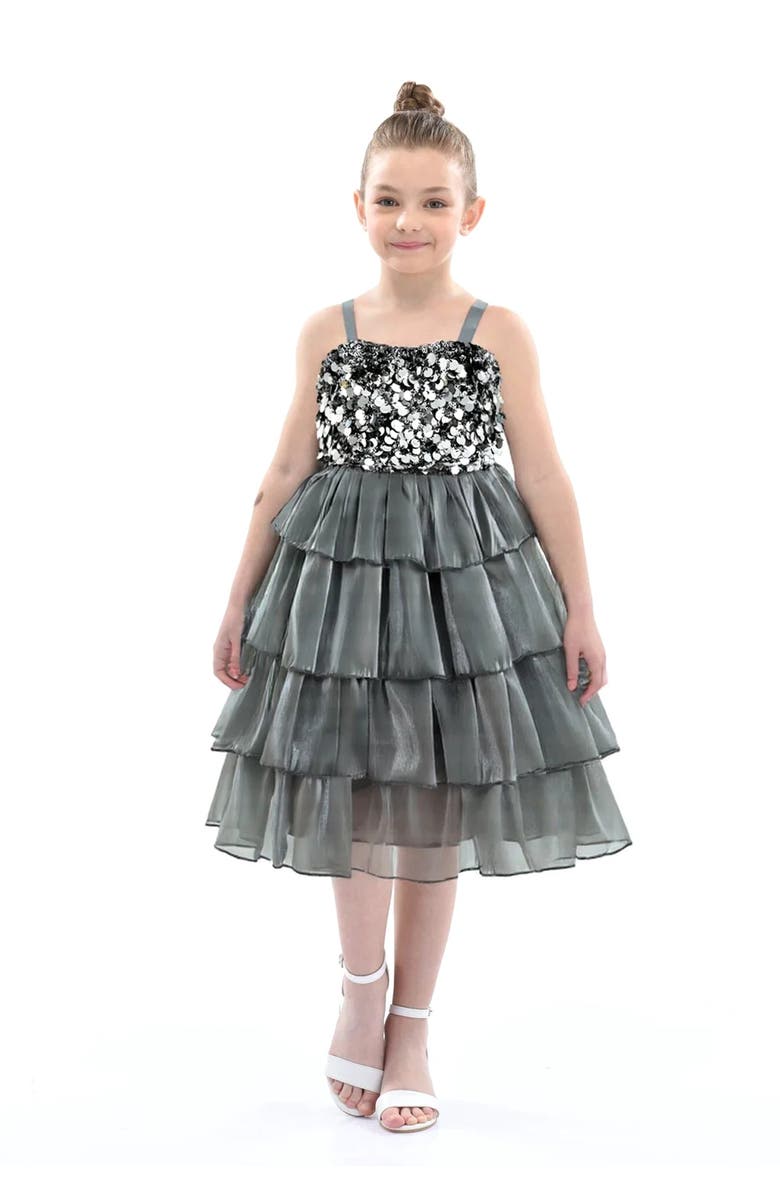 Tulleen Layered Tulle Sequin Sleeveless Dress, Main, color, Grey