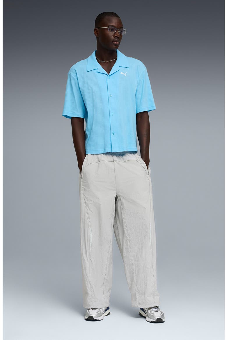 Wardrobe Essentials Waffle Knit Boxy Button-Up Shirt, Alternate, color, VIBRANT BLUE