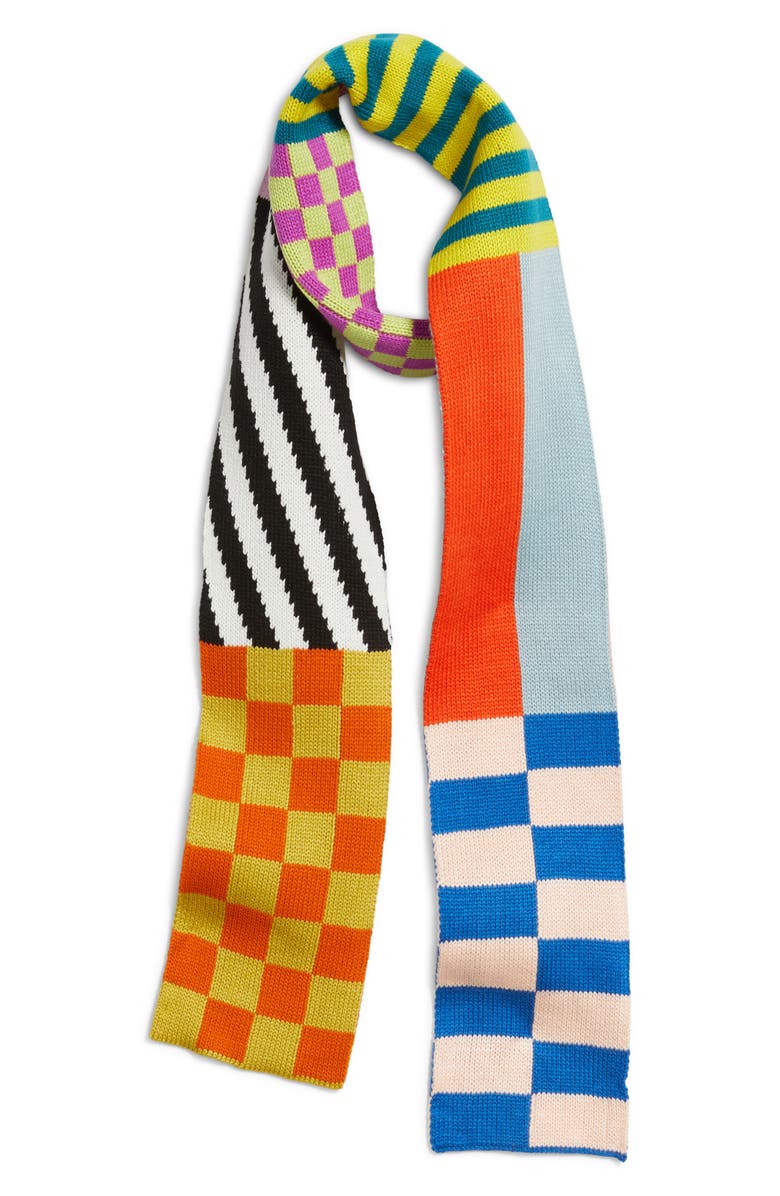 verloop Pattern Patch Skinny Scarf, Alternate, color, Blue Multi