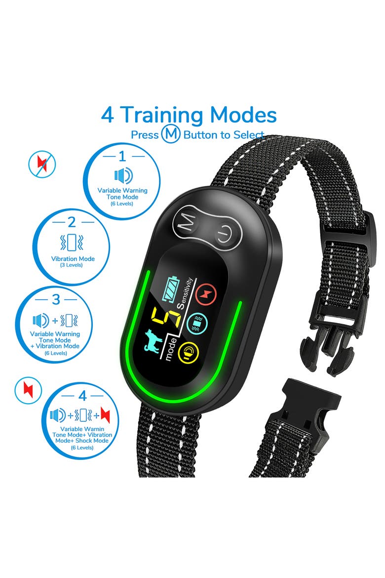Digi-Bark LED 5-Level Sensitivity and 6-Step Automated Beep Vibration and Stimulation Antibark Dog Collar, Alternate, color, BLACK