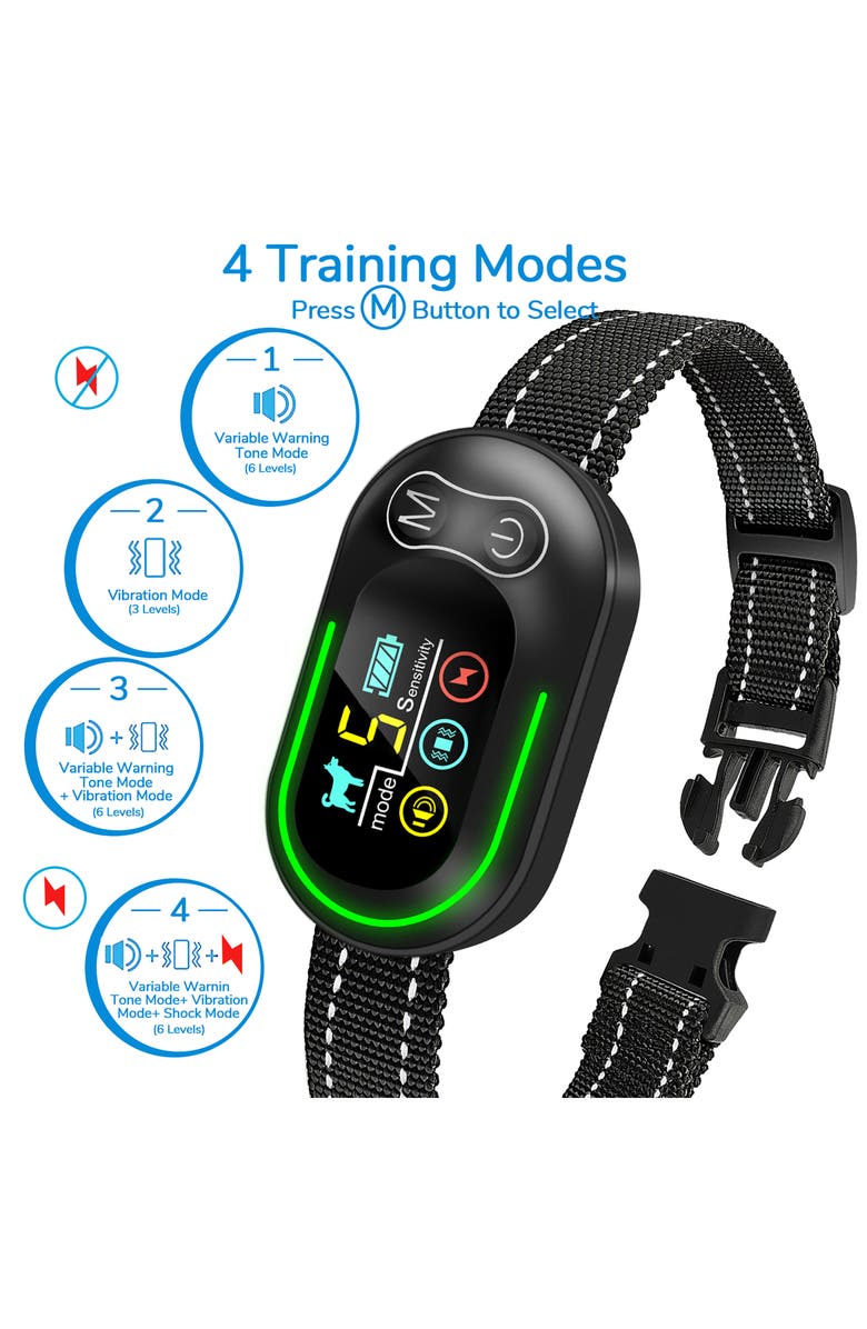 PET LIFE Digi-Bark LED 5-Level Sensitivity and 6-Step Automated Beep Vibration and Stimulation Antibark Dog Collar, Alternate, color,