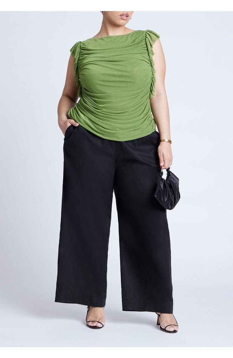 ELOQUII Shirred Mesh Top With Shoulder Flounces, Alternate, color, Oasis