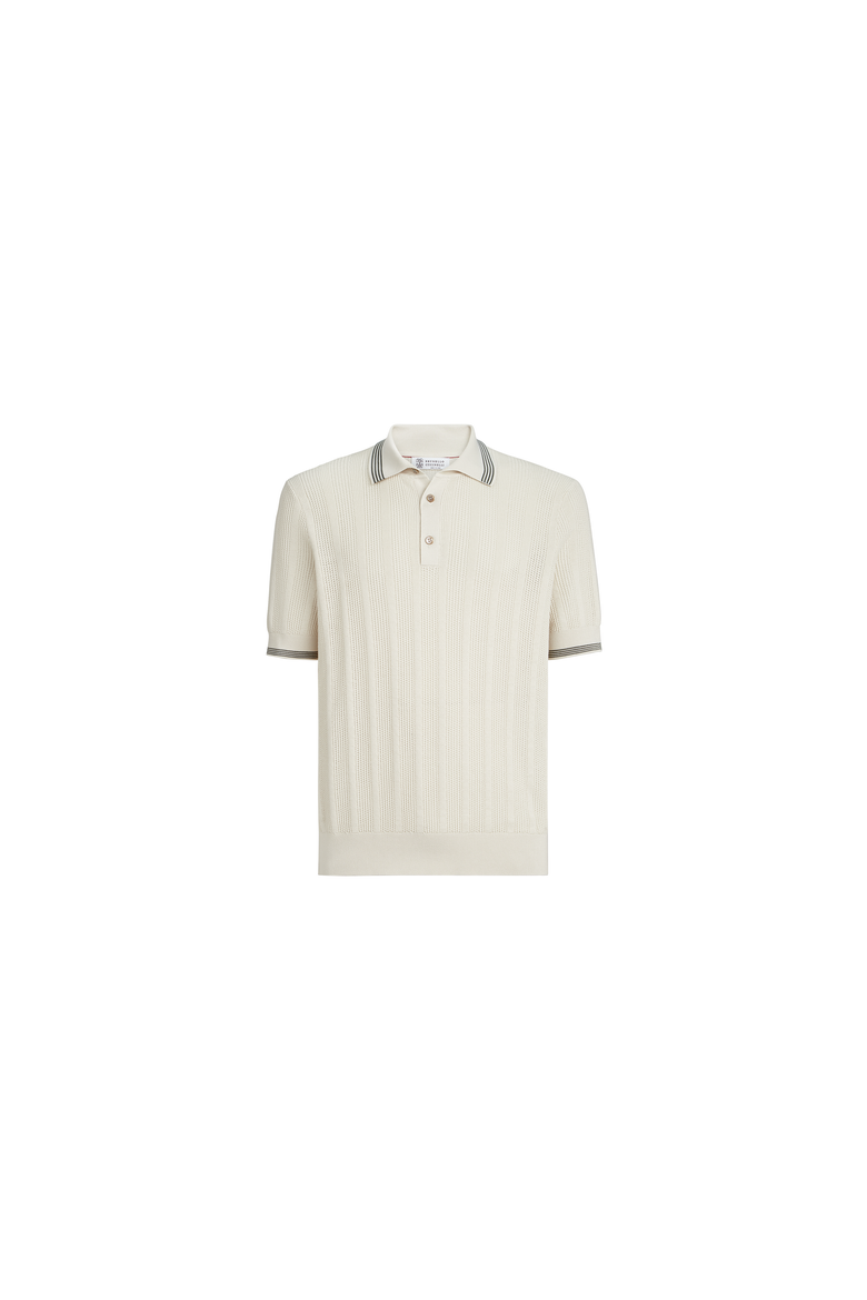 Cotton textured rib knit polo, Alternate, color, White