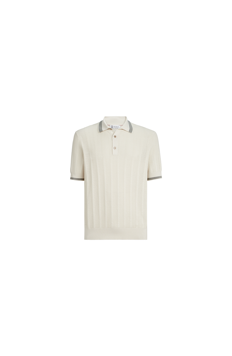 Brunello Cucinelli Cotton textured rib knit polo, Alternate, color, White
