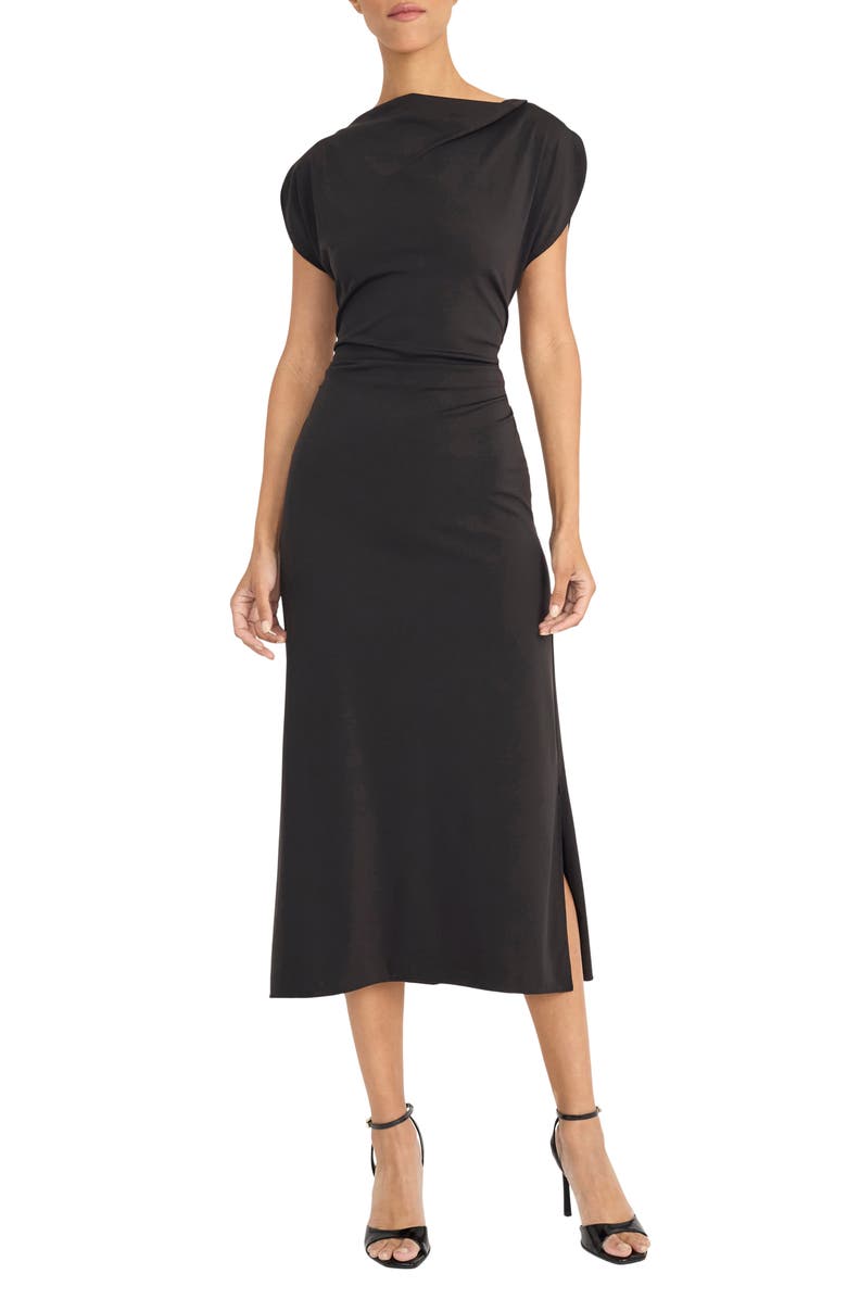 Maggy London Gathered Midi Dress, Main, color, Black