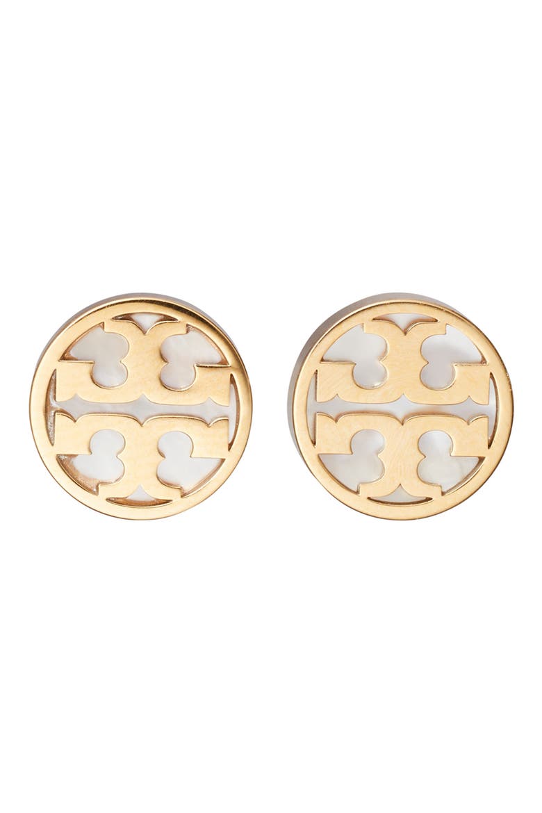 Icon Mother of Pearl Circle Stud Earrings, Main, color, TORY GOLD / MOTHER OF PEARL