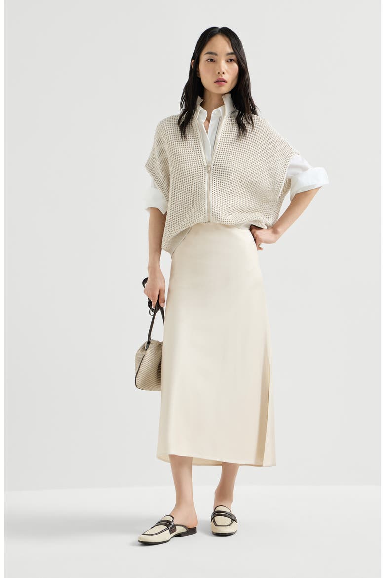 Satin cady fluid pencil skirt, Alternate, color, Beige Silk