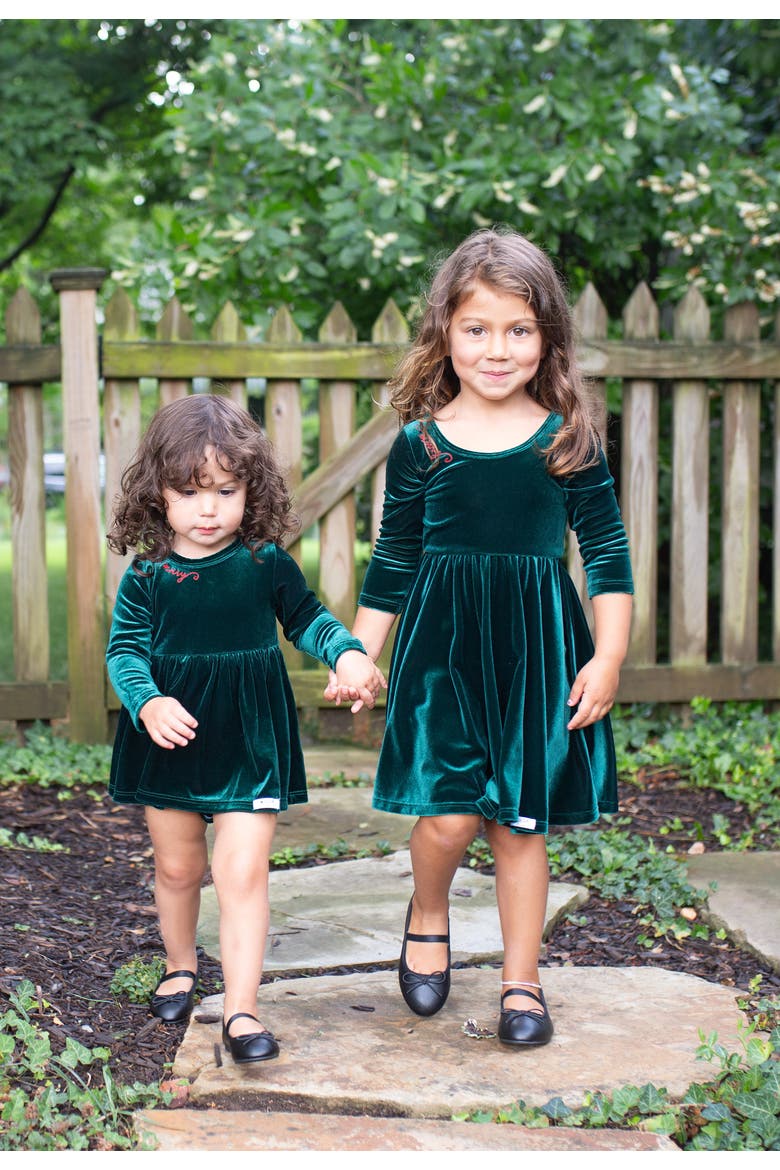 Embroidered Velvet Holiday Long Sleeve Bubble Romper, Alternate, color, Emerald Green