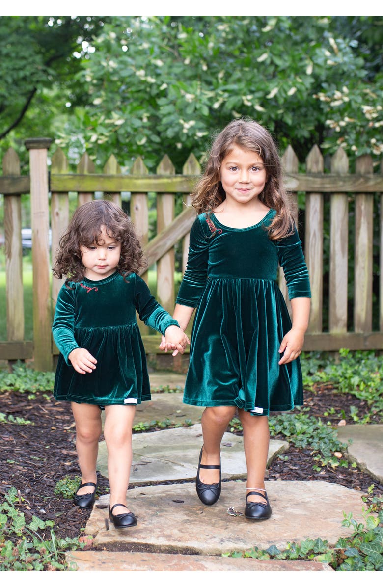 WORTHY THREADS Embroidered Velvet Holiday Long Sleeve Bubble Romper, Alternate, color, Emerald Green