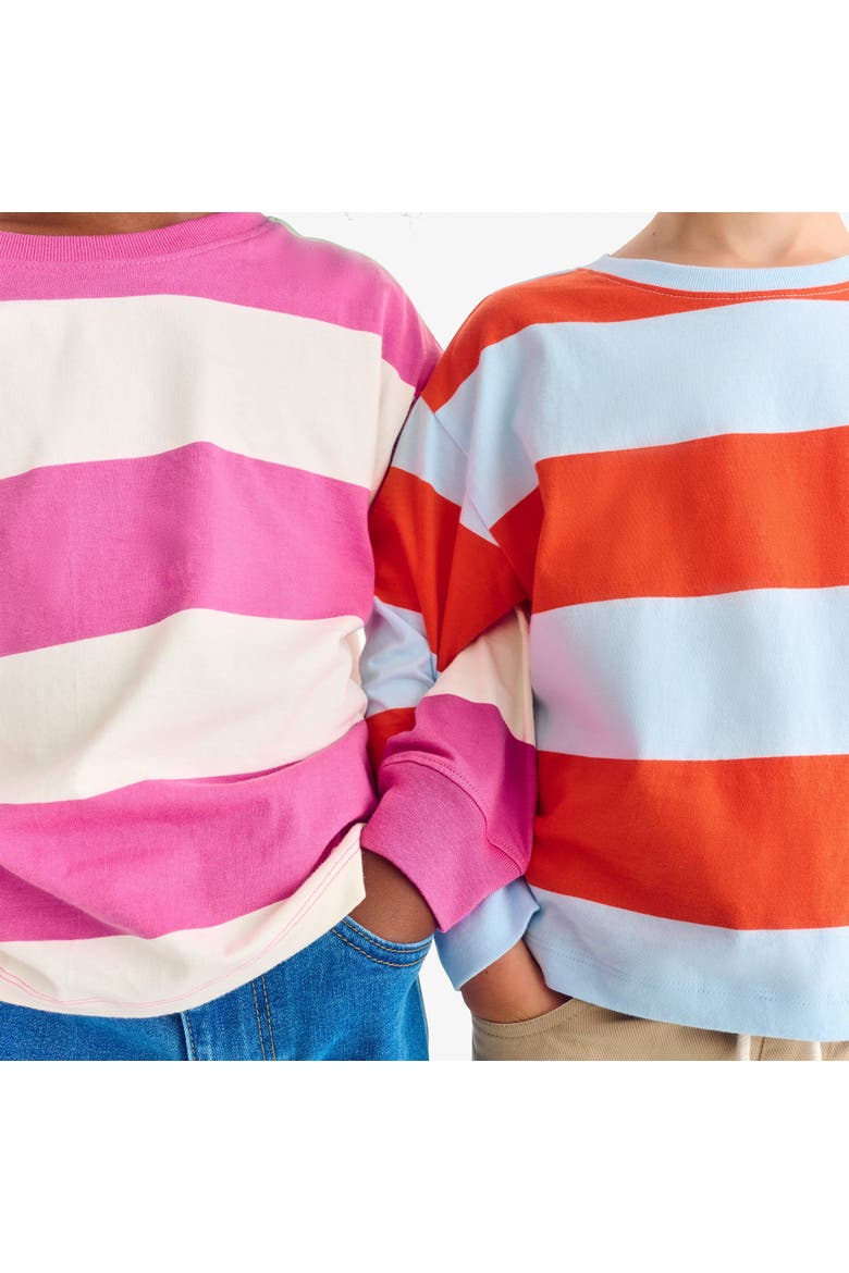 Long Sleeve Easy Tee In Rugby Stripe, Alternate, color, Pumpkin Sky Stripe