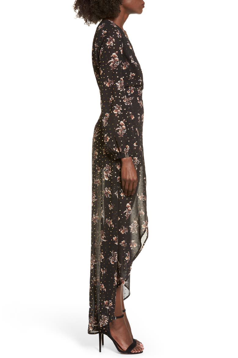 Floral Print Maxi Romper, Alternate, color, BLACK FLORAL FOIL