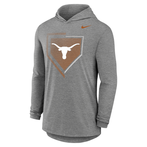 Men's Nike Gray Texas Longhorns 2026 NCAA Baseball Men's College World Series Dugout Long Sleeve Hooded T-Shirt