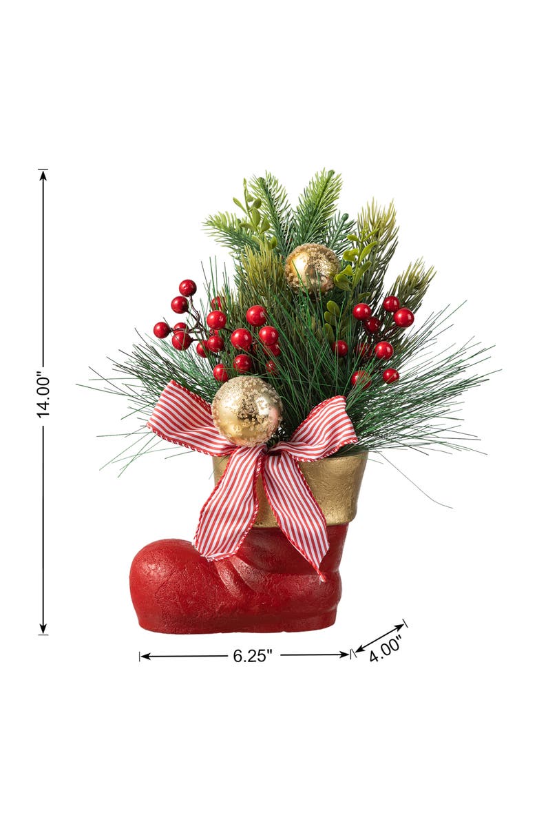 Glitzhome Christmas Red Boot with Pine Needle & Berry Centerpiece, Alternate, color, 