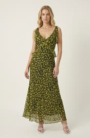 Modenaire Polka Dot Ruffle Midi Dress with Tie Shoulder Straps