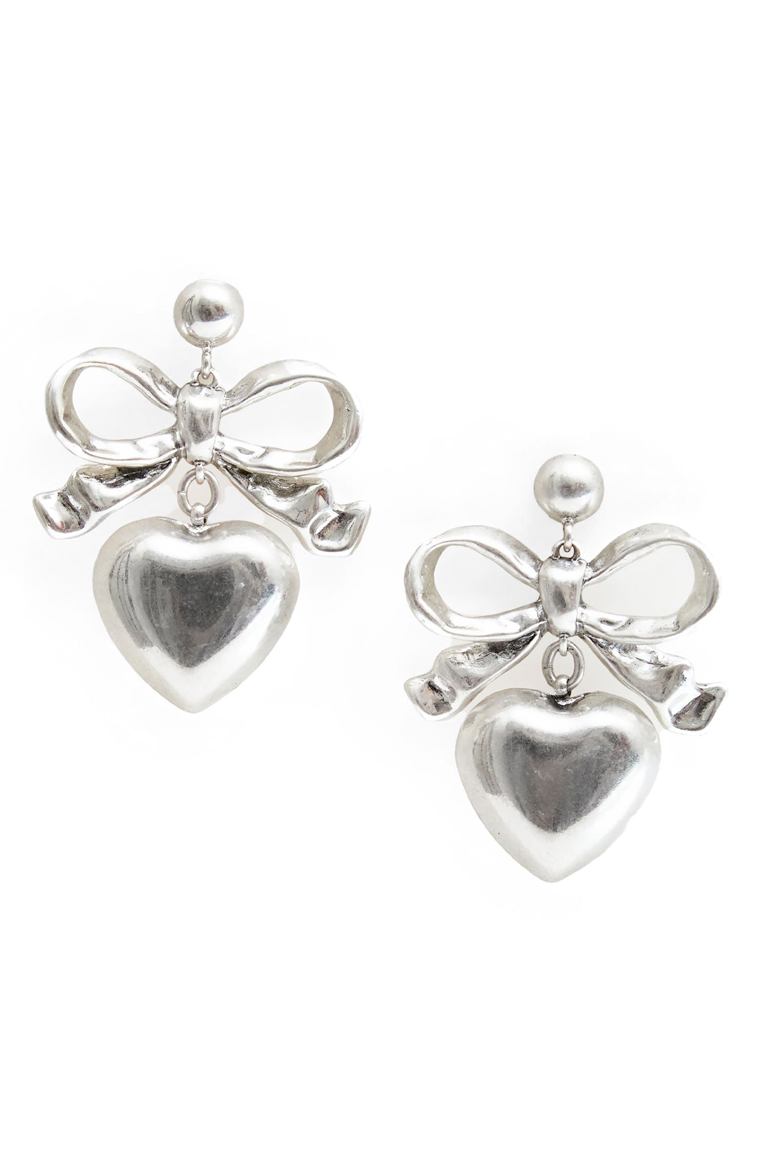 Clare V. Bow & Heart Drop Earrings