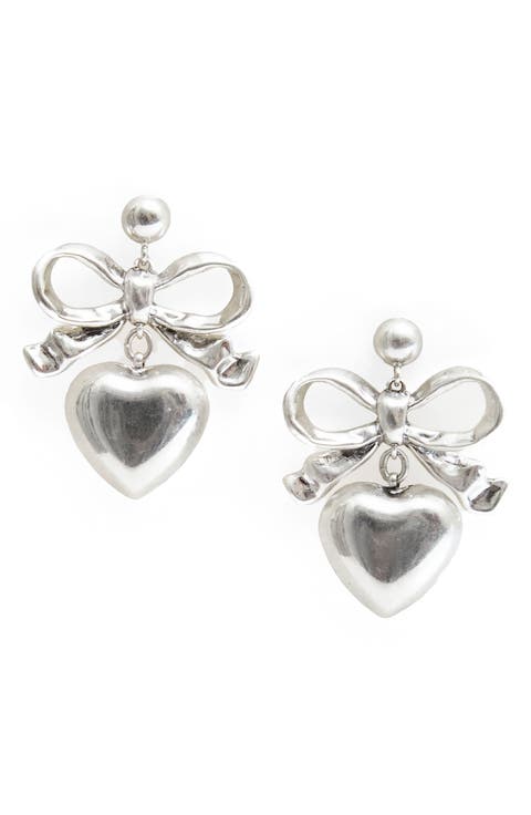 Bow & Heart Drop Earrings