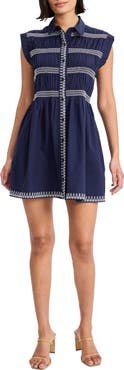 The Good Journey Embroidered Cap Sleeve Cotton Shirtdress