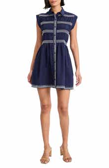 Embroidered Cap Sleeve Cotton Shirtdress