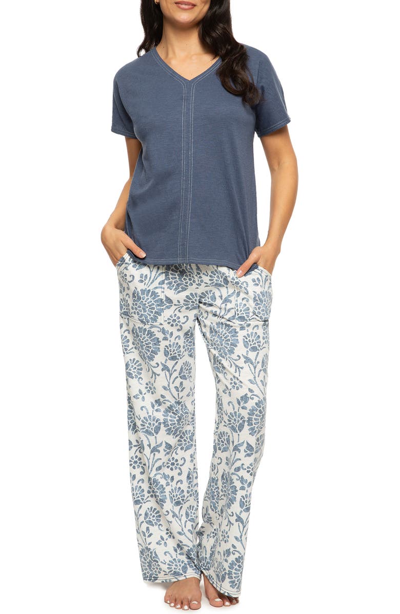 Felina Josephine Crinkled Jersey Pajamas, Main, color, Vintage Indigo