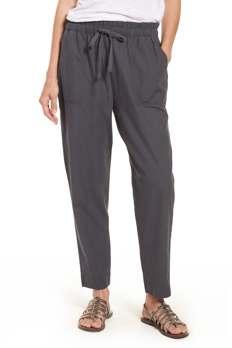 Drawstring Waist Ankle Pants, Main, color, GREY EBONY