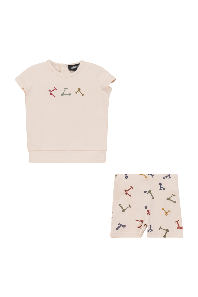 Scooter and Tulip Printed Shorts Set, Main, color, Dark Almond