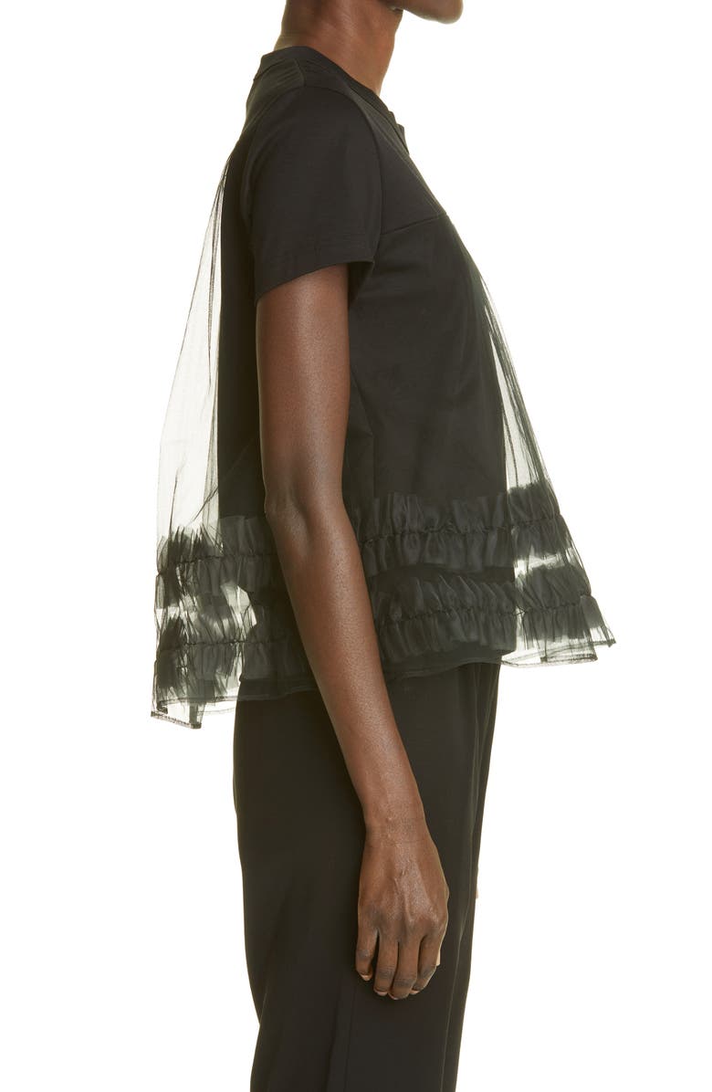 Noir Kei Ninomiya Ruffle Tulle & Cotton Ponte T-Shirt, Alternate, color, 