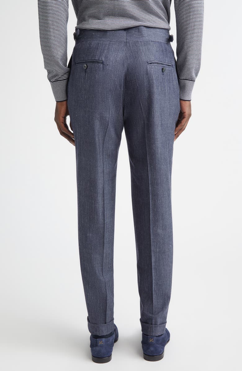 ISAIA Denim Effect Stretch Wool, Silk & Linen Cuffed Pants, Alternate, color, Medium Blue