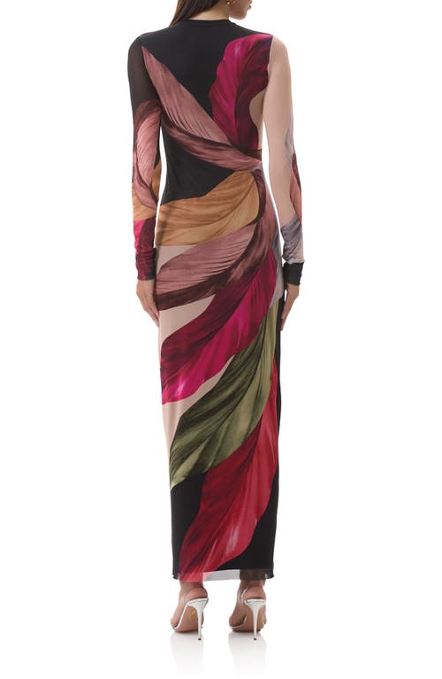 Afrm Didi Printed Long Sleeve Mesh Maxi Dress In Multi