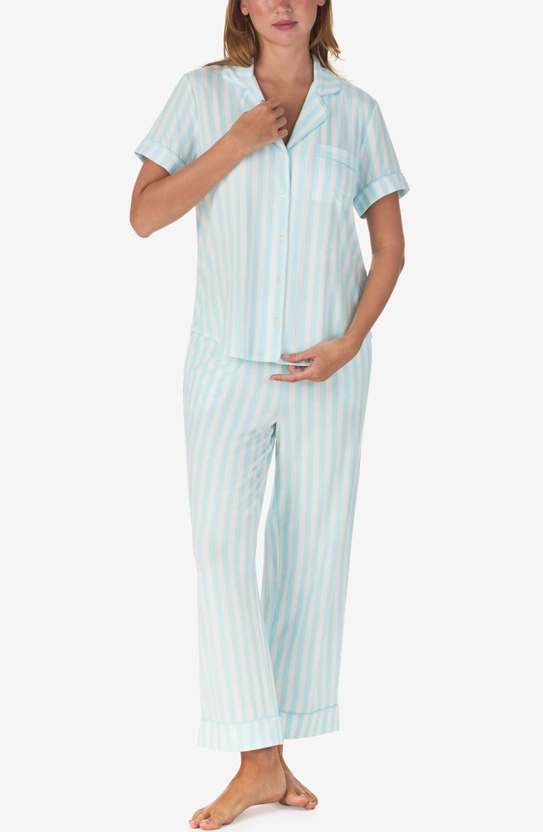 Kate Spade New York print crop pajamas, Alternate, color, Aqua Stripe