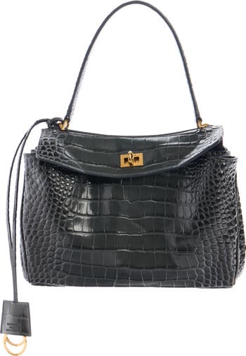 Balenciaga Small Rodeo Croc Embossed Leather Top Handle Bag