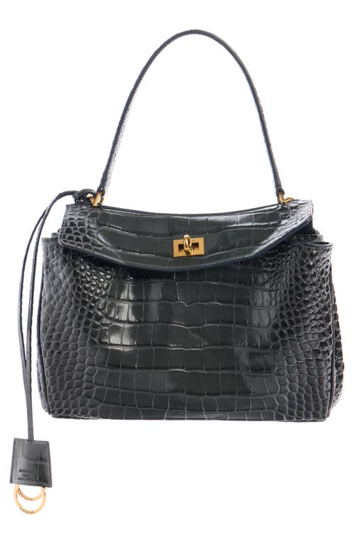 Balenciaga Small Rodeo Croc Embossed Leather Top Handle Bag In Brown