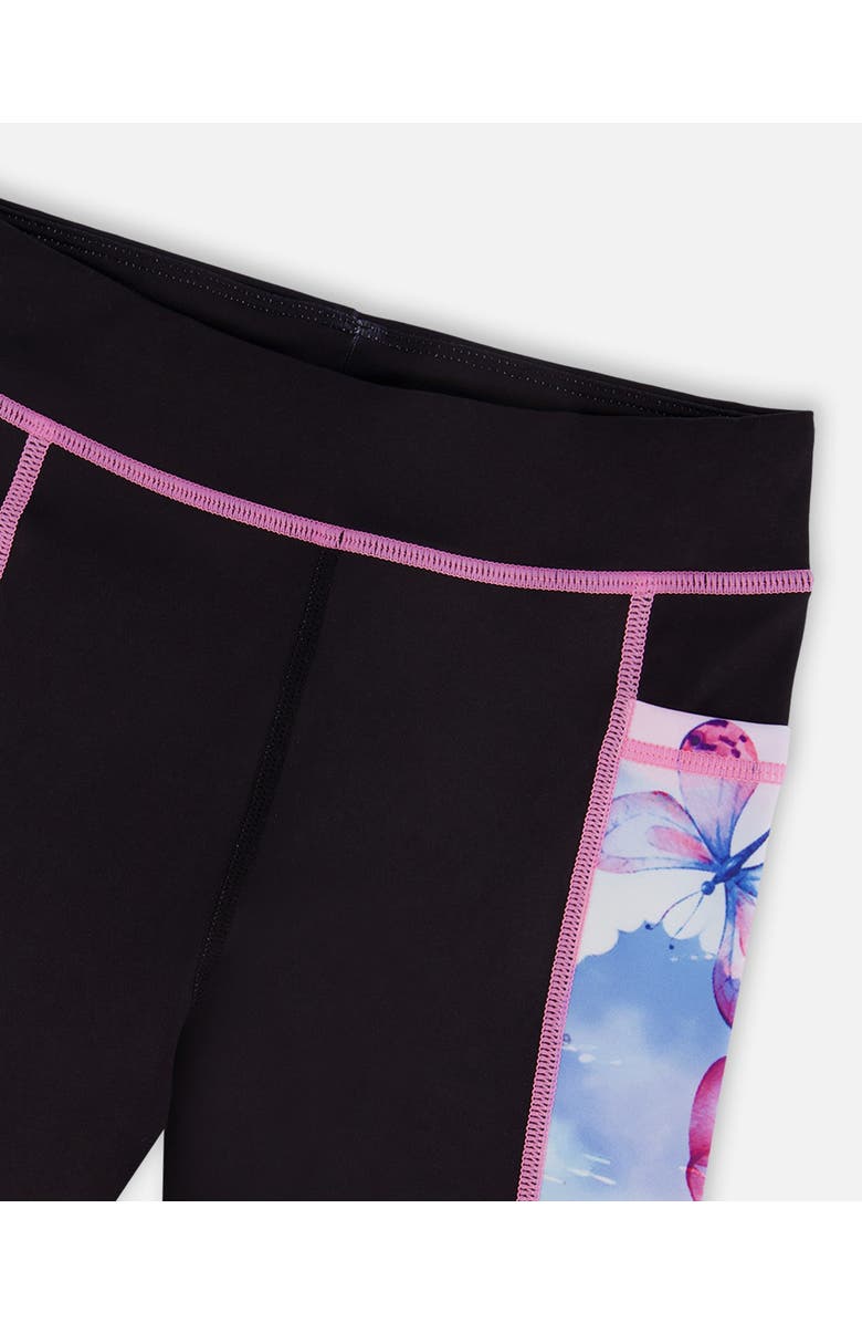 Deux par Deux Girl's Colorblock Athletic Leggings Black And Multicolored Butterflies, Alternate, color, Black And Multicolored