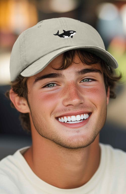 Dalix Killer Whale Embroidered Dad Hat In Washed Stone White
