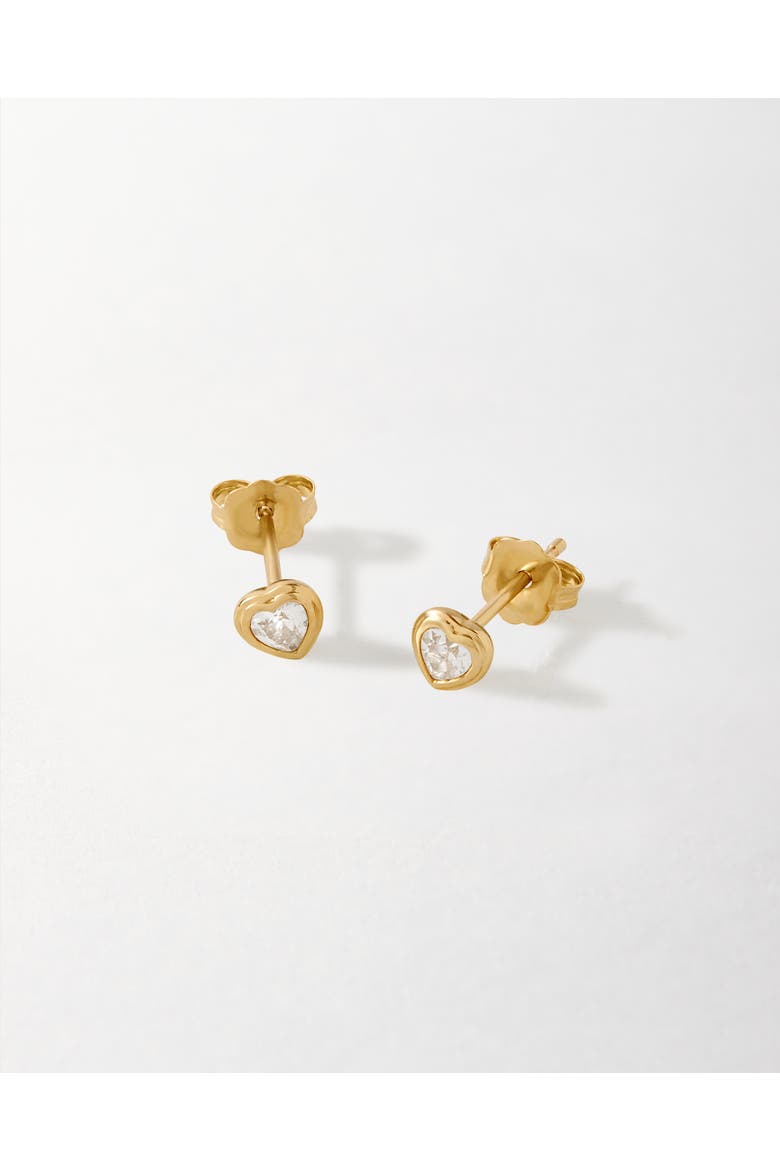 Solid Gold Heart White Sapphire Stud Earrings, Main, color, Metallic Gold