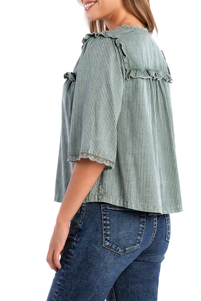 Juliet Lace & Ruffle Cotton Blend Top, Alternate, color, ARMY RR STRIPE
