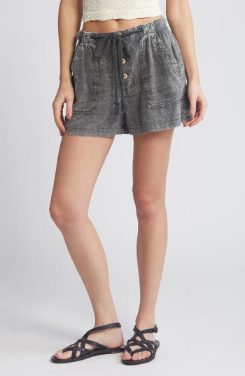 Free People Westmoreland Linen Blend Drawstring Shorts In Dried Basil