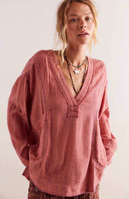 Free People By The Shore Oversize Top In Wine Combo