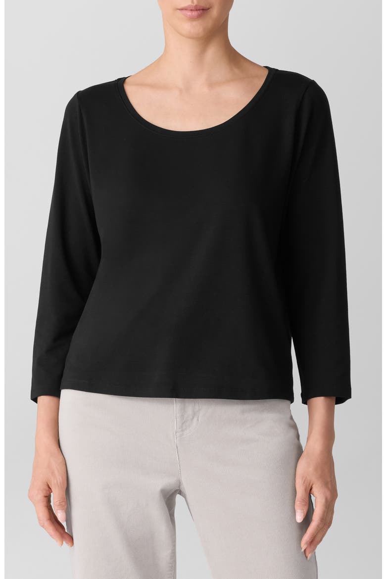 Scoop Neck Stretch Jersey Shirt, Main, color, BLACK