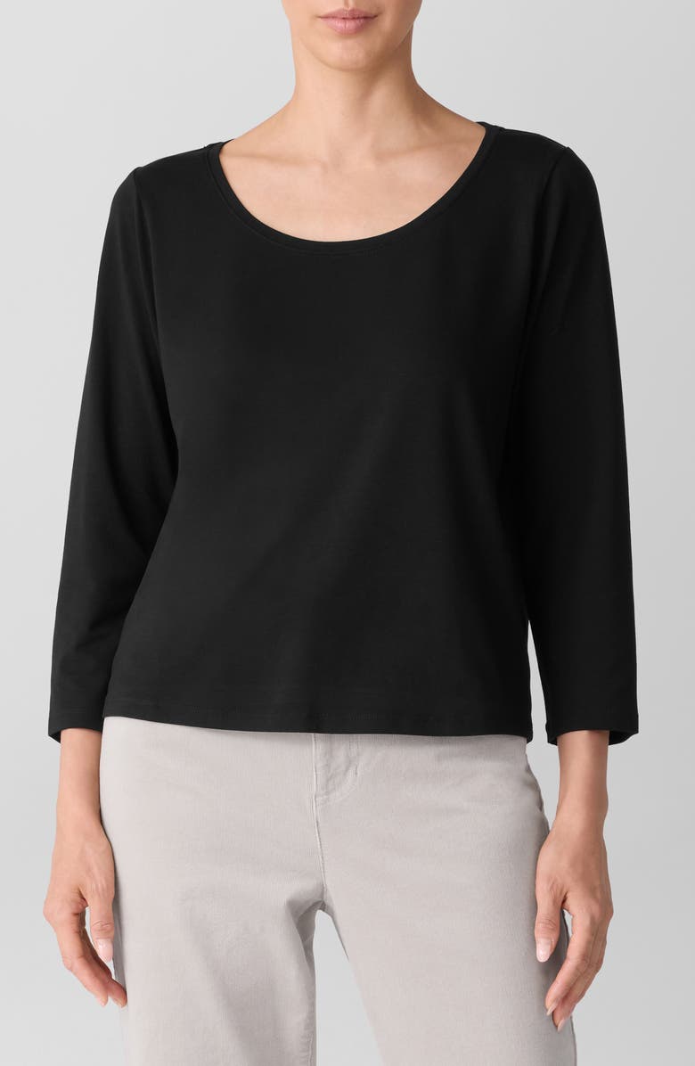 Eileen Fisher Scoop Neck Stretch Jersey Shirt, Main, color, Black