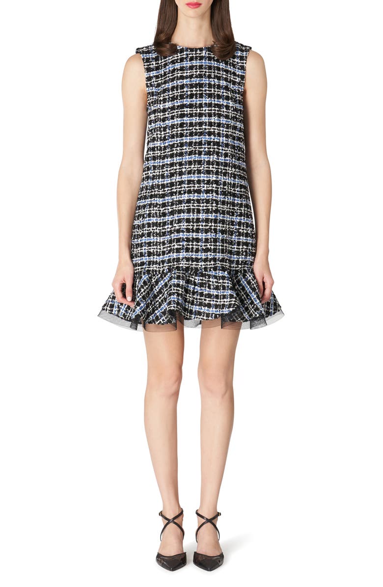 Carolina Herrera Ruffle Hem Tweed Shift Dress, Main, color,