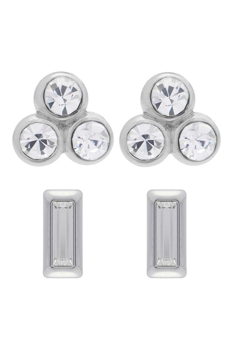 Mika Micro Set of 2 Stud Earrings, Main, color, SILVER TONE/ CLEAR CRYSTAL