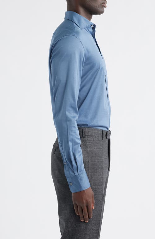 Canali Regular Fit Cotton Jersey Button-up Shirt In Blue