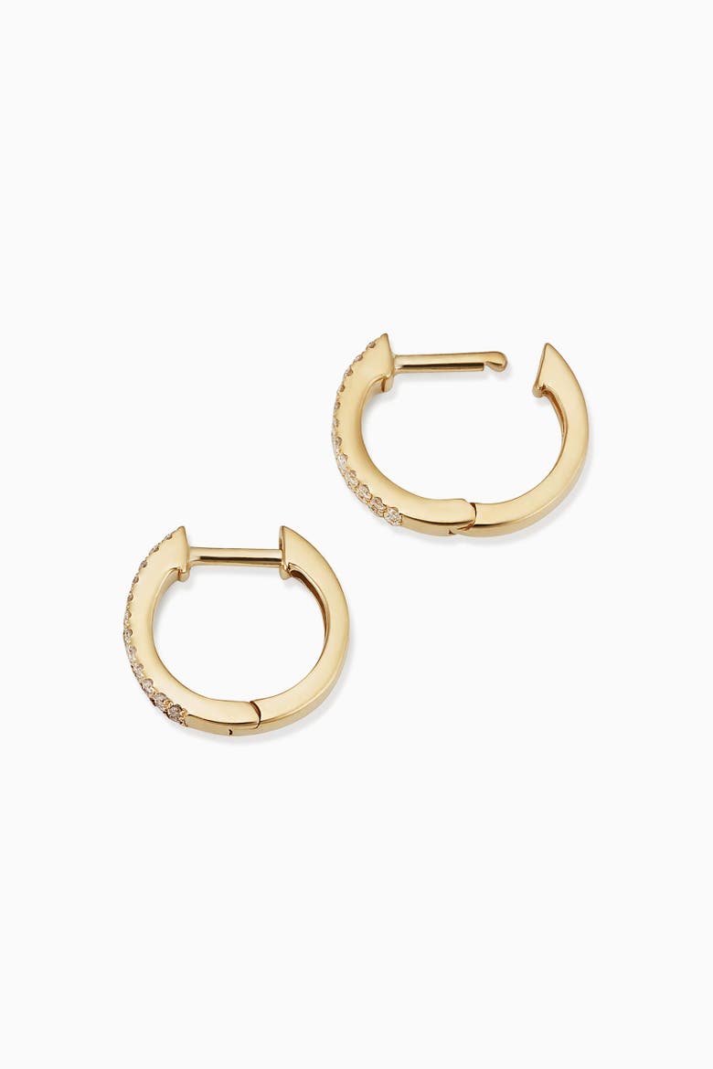 14K Gold Twin Row Diamond Mini Hoops, Alternate, color, Yellow Gold - Diamonds