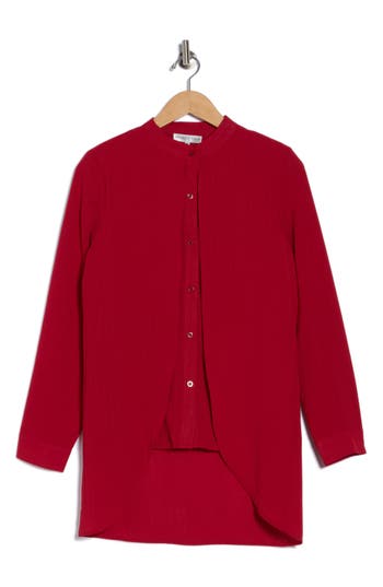 Patrizia Luca Mandarin Collar Button-up Shirt In Red