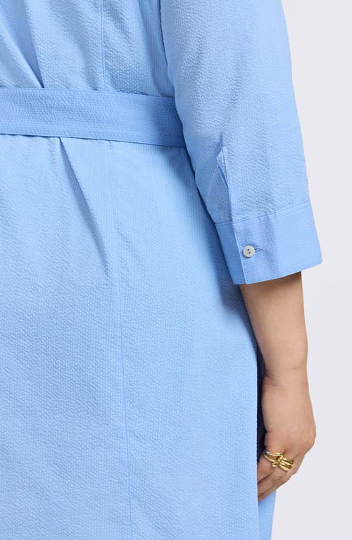 Foxcroft Fiona Seersucker Belted Shirtdress In Lake Blue