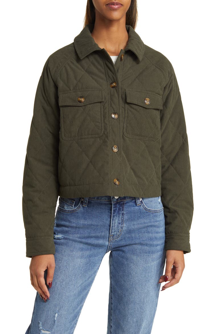 Quilted Corduroy Jacket, Alternate, color, DARK OLIVE