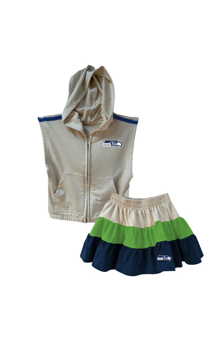 Wes & Willy Girls Toddler Wes & Willy Neon Green/College Navy Seattle Seahawks Sleeveless Full-Zip Hoodie & Three Tier Skirt Set, Main, color, Neon Green